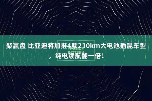 聚赢盘 比亚迪将加推4款210km大电池插混车型，纯电续航翻一倍！